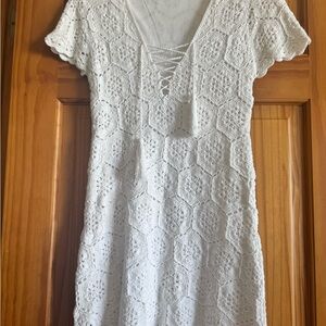 Show Me Your MuMu White Crochet Mini Dress